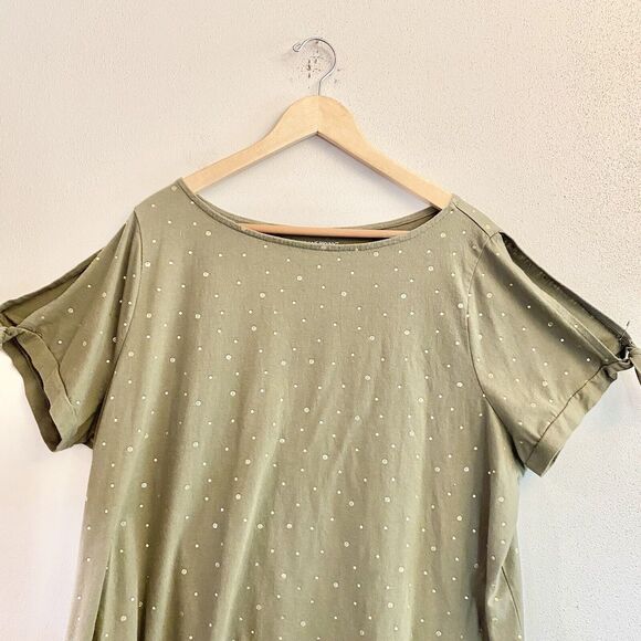 Lane Bryant Women’s‎ Shirt 22/24 Olive Cold Shoulder Sleeve Gold Accent Print - Picture 3 of 9